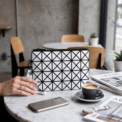 Geometric Clutch Purse for Women – Modern Zip Top Evening Clutch Bag, Fashion Handheld Party Handbag for Weddings, Date Nights & Special Occasions, Blue, Silver, Fuchsia or Purple