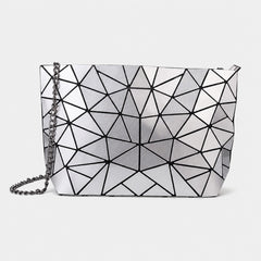 Geometric Crossbody Handbag for Women – Modern Shoulder Purse with Chain Strap, Zip Top Closure, Fashion Evening Bag for Parties, Travel & Everyday Wear, Silver, Copper or Red