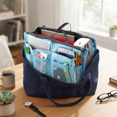3-Pack Purse Organizer Insert for Handbags – Foldable Tote Organizer with Zipper Pockets, Travel Cosmetic Bag Insert, Multi-Pocket Purse Organizer for Wallet, Phone, Makeup & Accessories