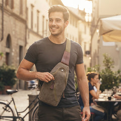 Metro Modern Canvas Sling Bag – Lightweight Crossbody Shoulder Backpack with Adjustable Strap, Multiple Zipper Pockets and Flap Closure for Travel, Hiking and Everyday Carry