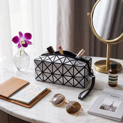Diamond Design Cosmetic Travel Bag – Waterproof Makeup Organizer with Zipper Closure, Portable Toiletry and Beauty Storage Pouch for Women, Available in Red, Pink, Blue, Silver and White