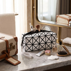 Diamond Design Cosmetic Travel Bag – Waterproof Makeup Organizer with Zipper Closure, Portable Toiletry and Beauty Storage Pouch for Women, Available in Red, Pink, Blue, Silver and White